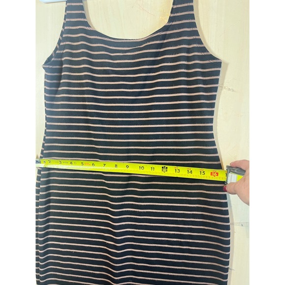 Popular Basics Black & Tan Striped Sleeveless Midi Dress XL Bodycon - Picture 4 of 6